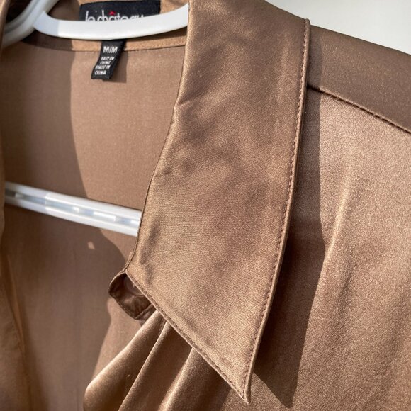 Le Chateau Stain Blouse, Champagne Silk Shirt, button down - Picture 5 of 6
